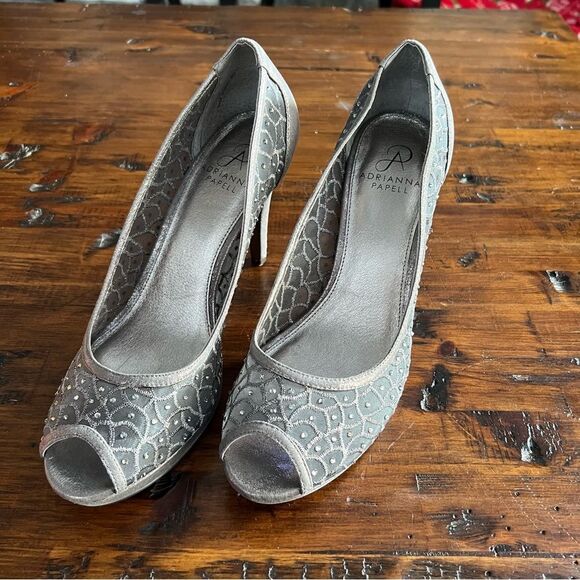 Adrianna Papell Peep Toe Mesh/Rhinestone Heels - Picture 1 of 10